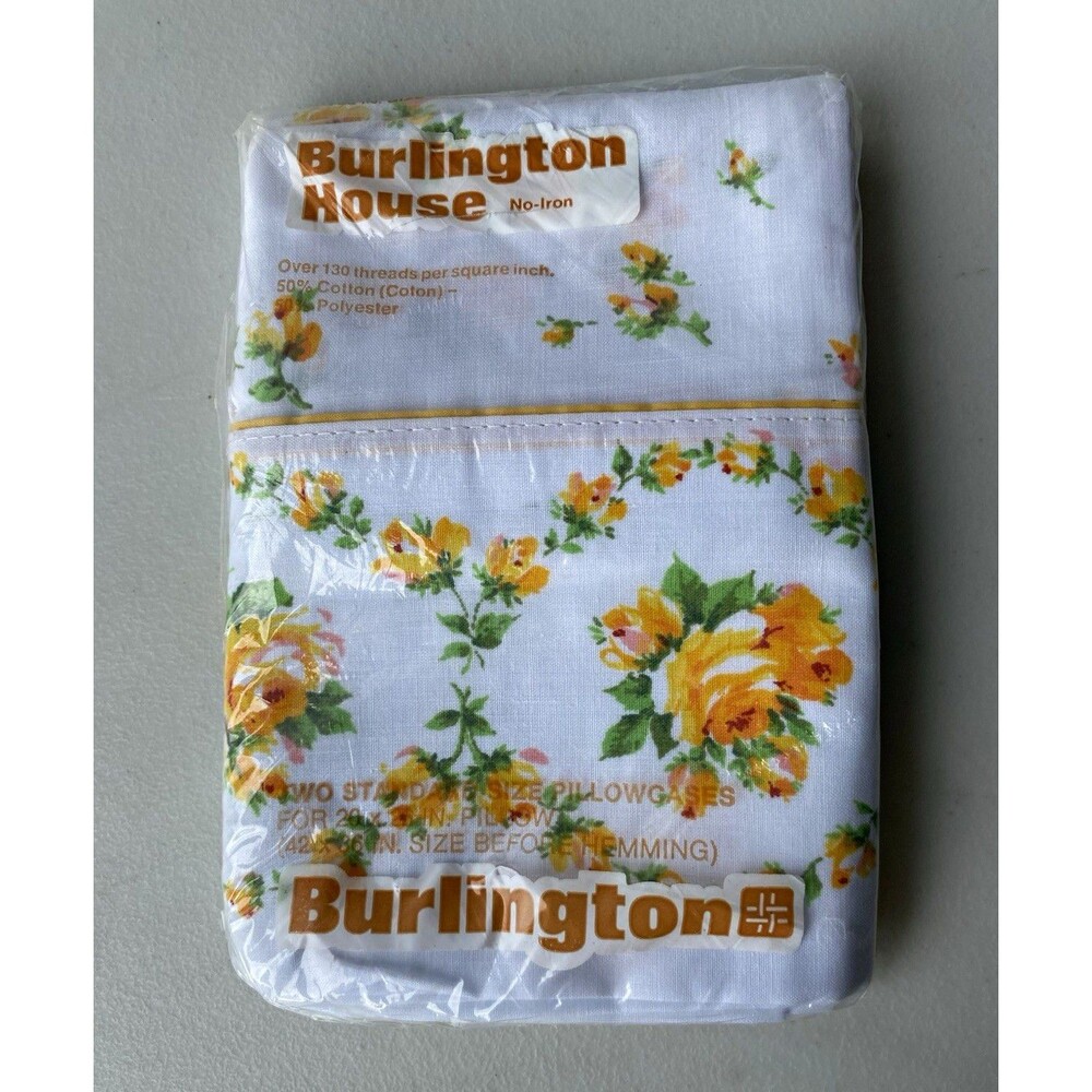 Vintage Burlington House Pillowcases Yellow Floral Standard Pair Packaging Open
